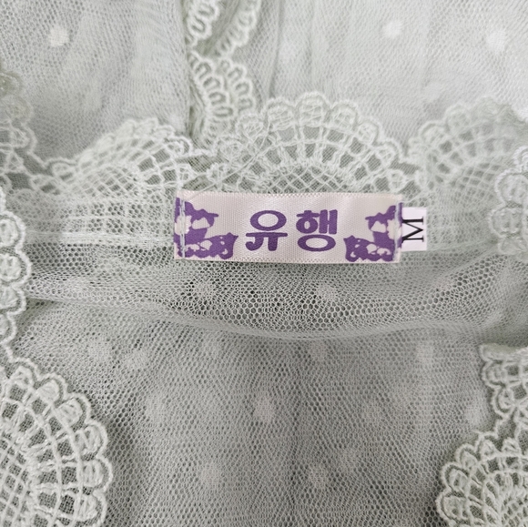 Mint Green Swiss Polka‎ Dot Sheer Victorian Dress Size Medium Women's R14 - Picture 6 of 7